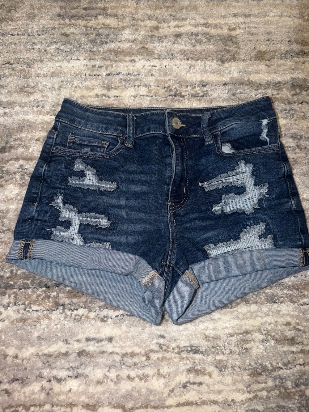 SO High-Rise Dark Blue Distressed Denim Shorts